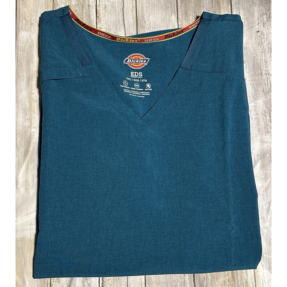 NWT Dickies Women's V-neck Scrub‎ Top. Marine Heather 3XL